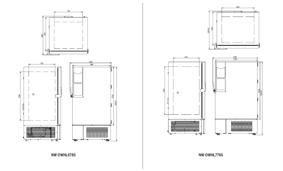 Dimensions | NW-DWHL398S Laboratory & Medical Refrigerators And Freezers